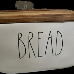 Rae Dunn Cream Bread Box with Brown Lid